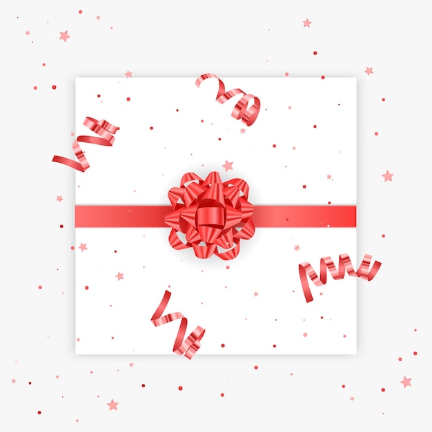 Regalo arco ilustración vectorial realista fondo blanco cinta roja presente caja decoración