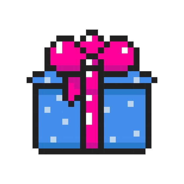 Regalo de arte de píxeles de una caja de regalos con lazos