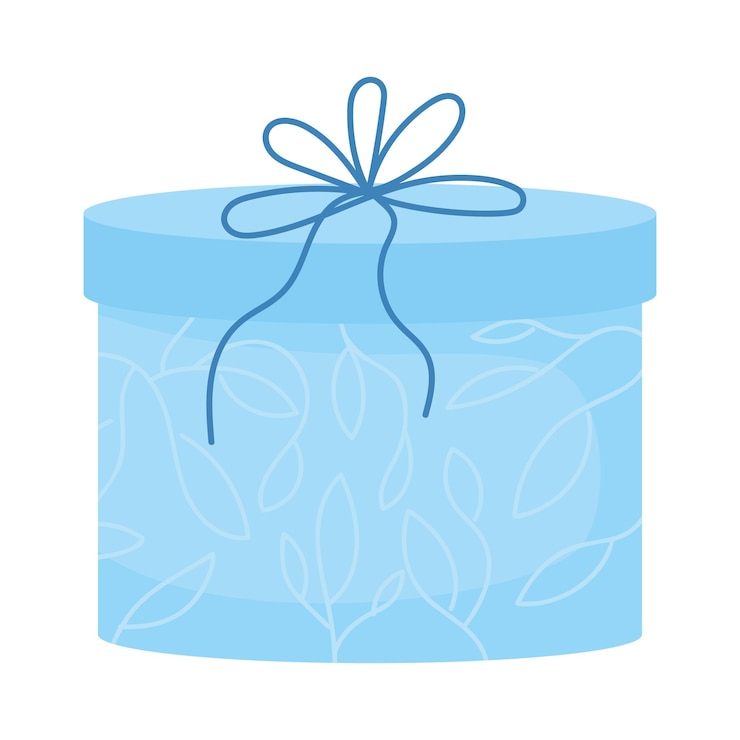 Vector regalo en caja azul objeto de vector de color semiplano. artículo de tamaño completo en blanco. fiesta de cumpleaños y regalo de navidad ilustración de estilo de dibujos animados simple para diseño gráfico web y animación