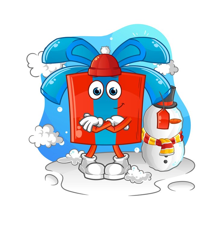 Vector el regalo en carácter de invierno frío. dibujos animados