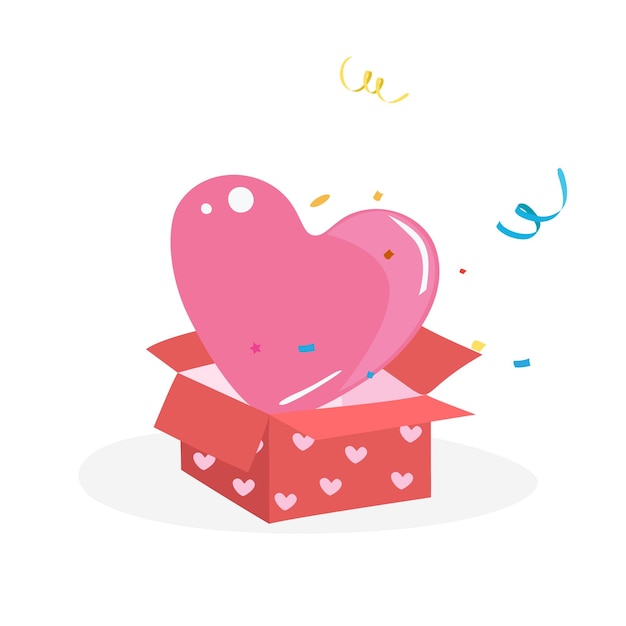 Regalo con corazón balón vector de amor vector en el estilo de dibujos animados plano Valentín elemento clipart