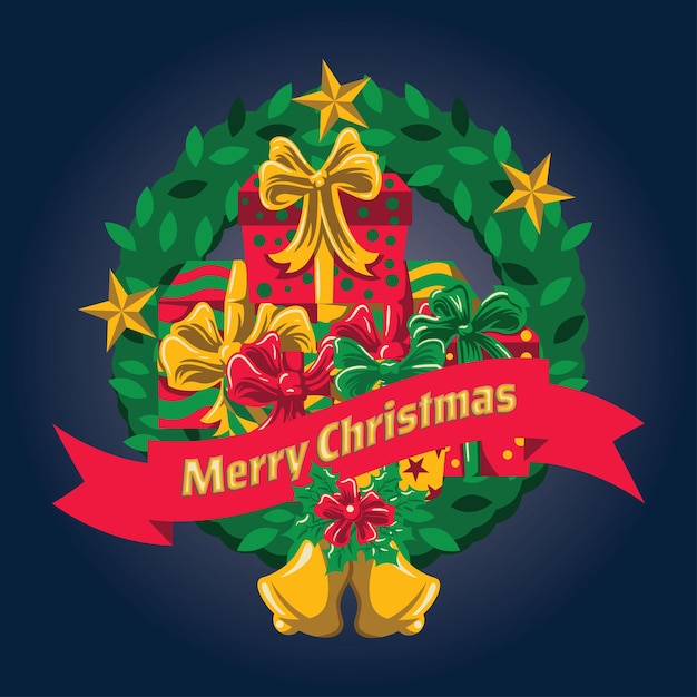 Regalo y corona de tarjeta de Navidad