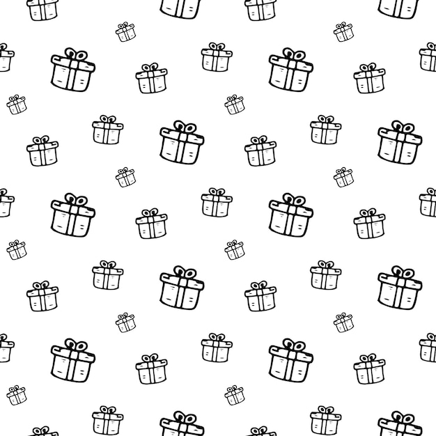 Regalo dibujado a mano de patrones sin fisuras. Doodle dibujo negro. Símbolo de signo. Elemento de decoración. Aislado sobre fondo blanco. Diseño plano. Ilustración vectorial.