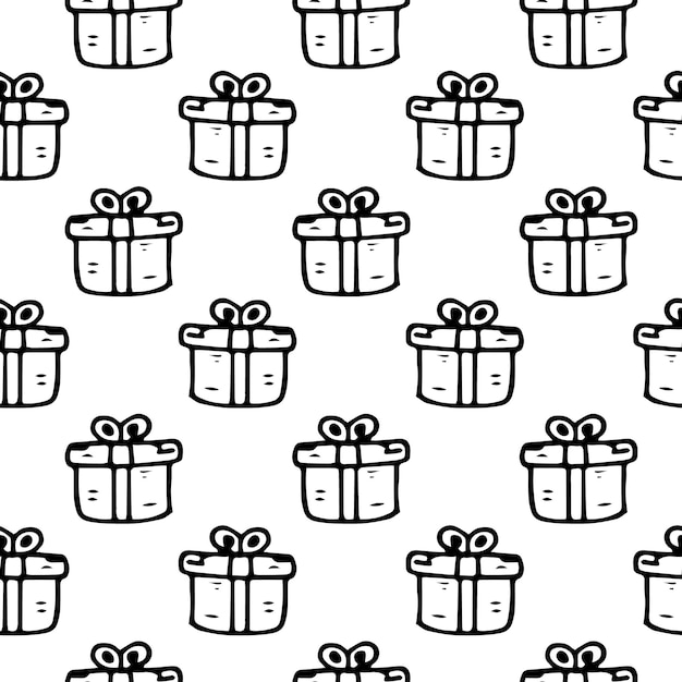 Regalo dibujado a mano de patrones sin fisuras. Doodle dibujo negro. Símbolo de signo. Elemento de decoración. Aislado sobre fondo blanco. Diseño plano. Ilustración vectorial.