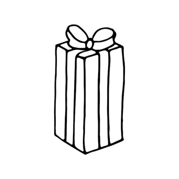 Regalo de Doodle negro con icono de cinta y lazo Contorno de vector blanco y negro