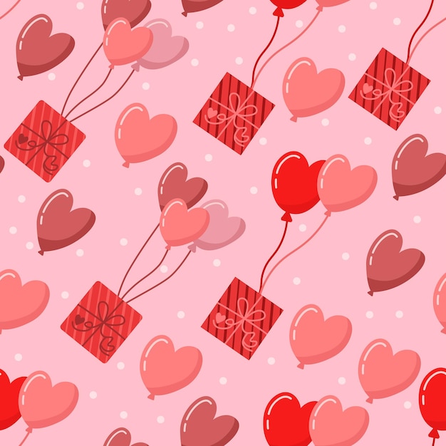 Regalo de globo de corazón volador para el Día de San Valentín saludo patrón sin costuras