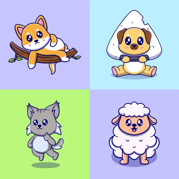 Vector regalo de ilustración de icono de dibujos animados de paquete de animales lindos