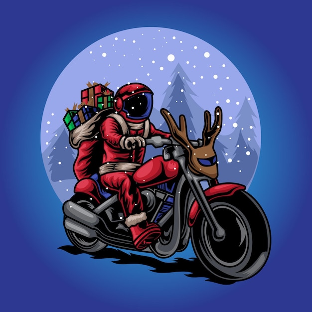 Regalo de jinete de navidad santa claus en la ilustración de la motocicleta