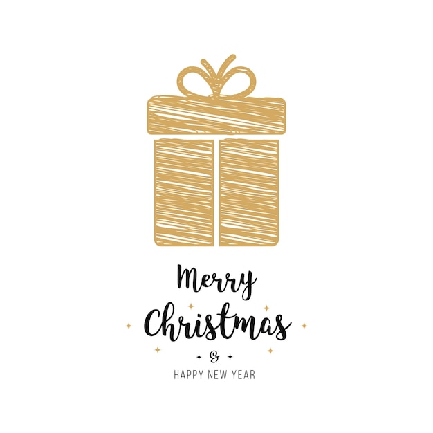 regalo de navidad dibujo garabateado texto de saludo dorado fondo aislado