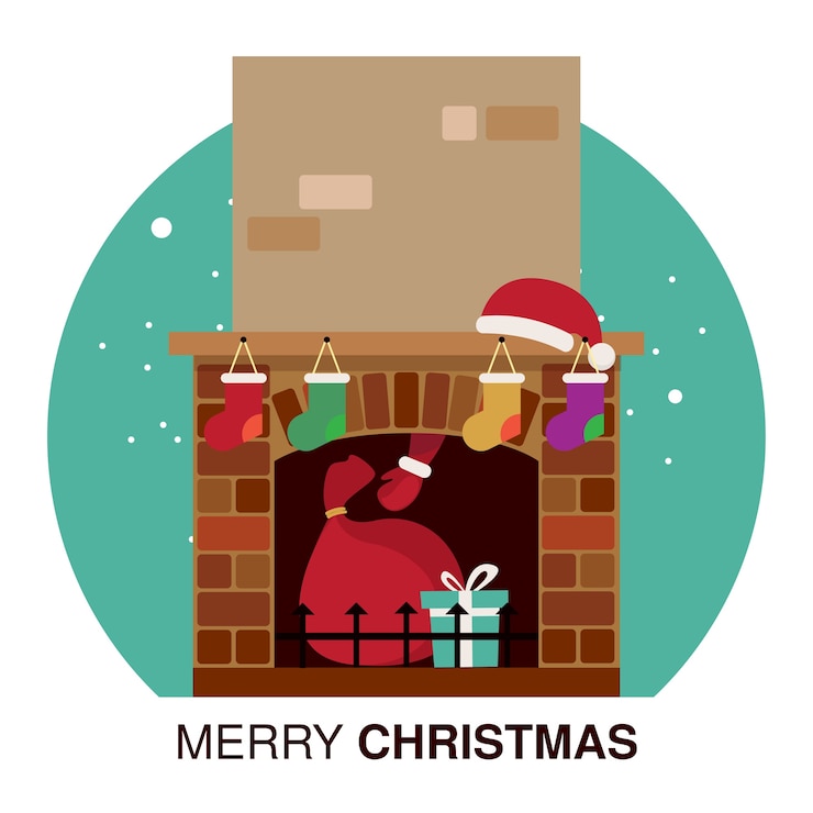 Vector regalo de navidad de santa en chimenea