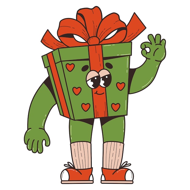 Regalo de personaje de dibujos animados retro de Navidad Nostálgico de los años 60 y 70 Vibes personaje festivo groovy