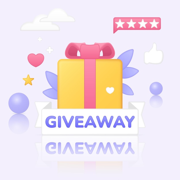 Regalo en plantilla de diseño de redes sociales regalo 3D con cinta de caja pulgar hacia arriba emoji corazón