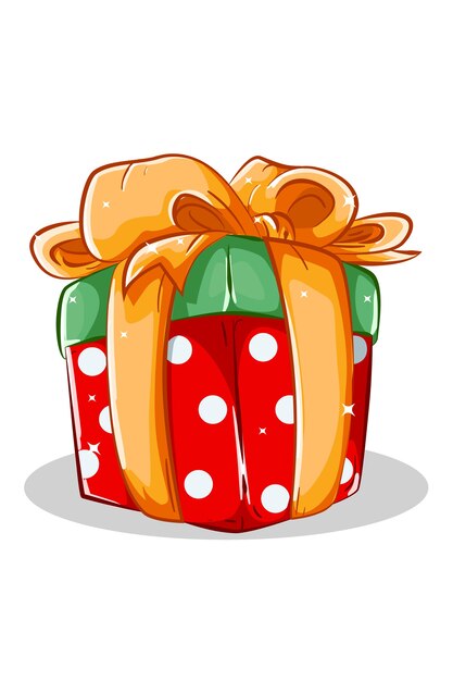 Un regalo rojo verde navidad con cinta amarilla ilustración vectorial