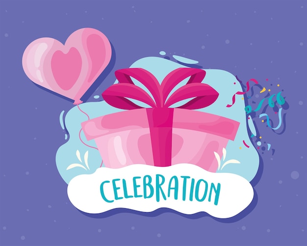 Regalo rosa y globo de corazón.