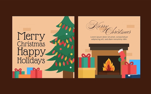 regalos de árbol de Navidad chimenea publicación en las redes sociales en ilustración plana