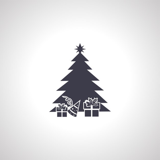 Regalos de árbol de Navidad bajo silueta icono aislado sobre fondo blanco