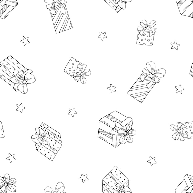 regalos y estrellas festivos de patrones sin fisuras