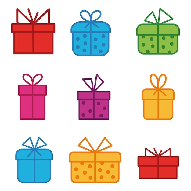 regalos, iconos de colores, conjunto, vector