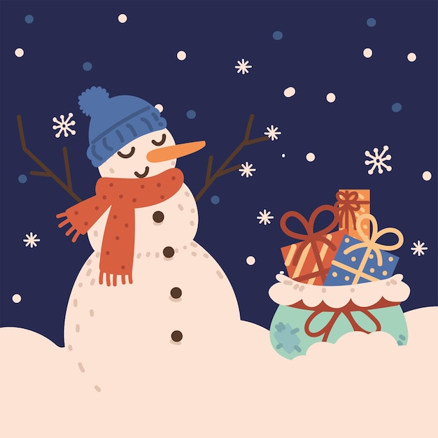 Regalos y muñeco de nieve de Navidad