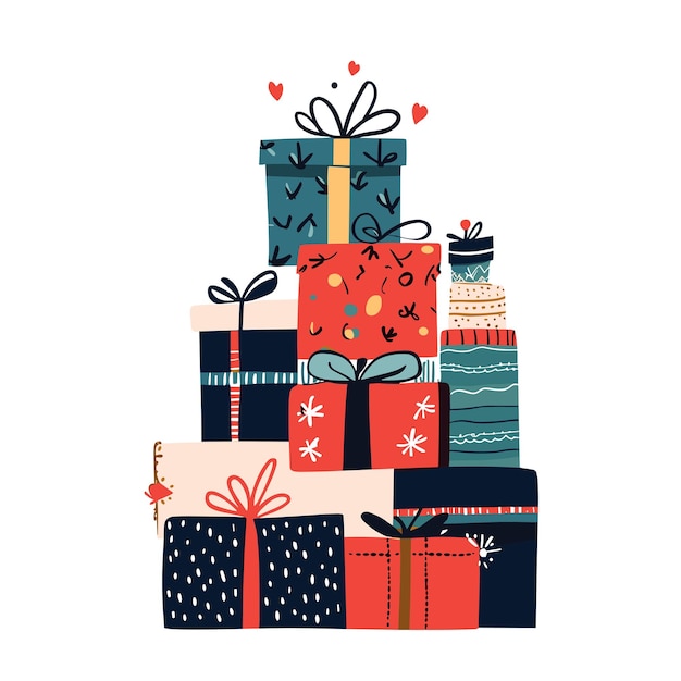 Regalos vectoriales de Navidad Presentaciones festivas de vacaciones Ilustraciones