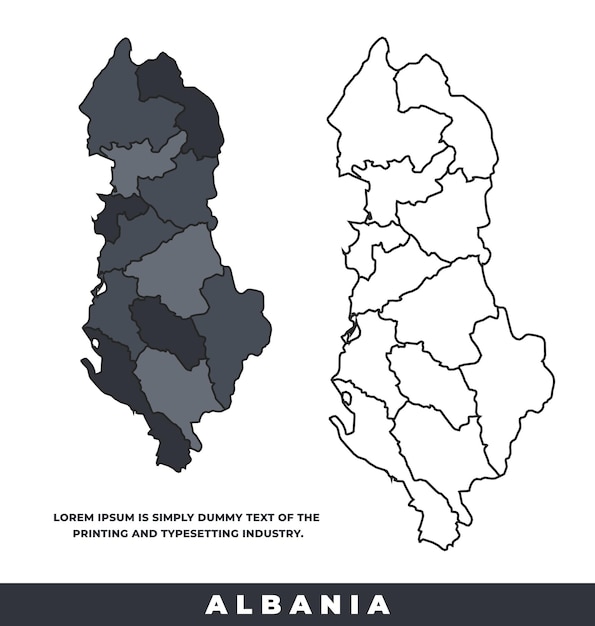 Regiones políticas de Albania conjunto de mapas de contorno de color negro