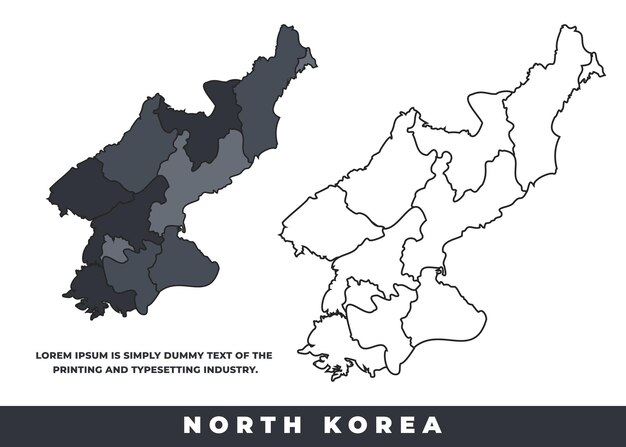 Regiones políticas de Corea del Norte conjunto de mapas de contorno de color negro