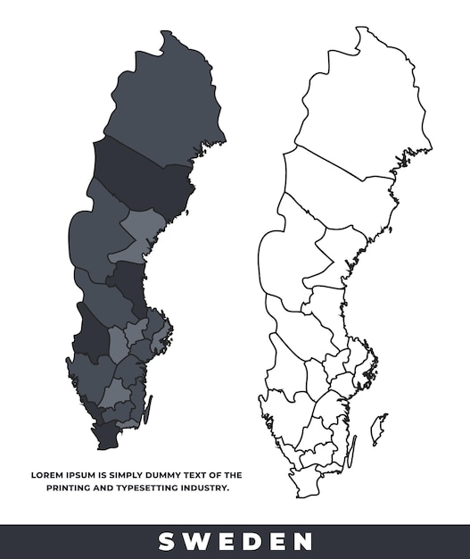 Regiones políticas de Suecia conjunto de mapas de contorno de color negro