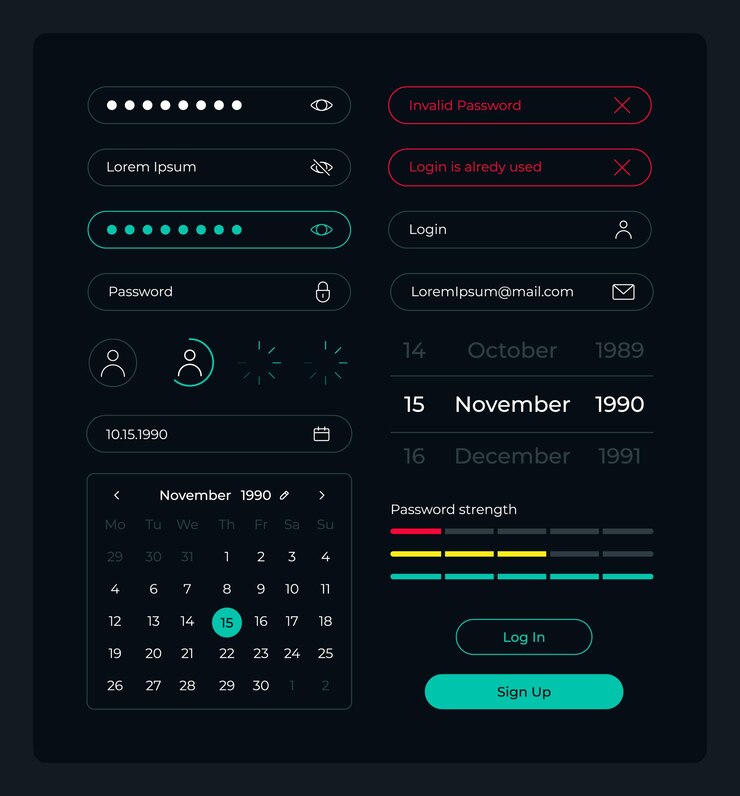 Vector registrarse en el kit de elementos de la interfaz de usuario