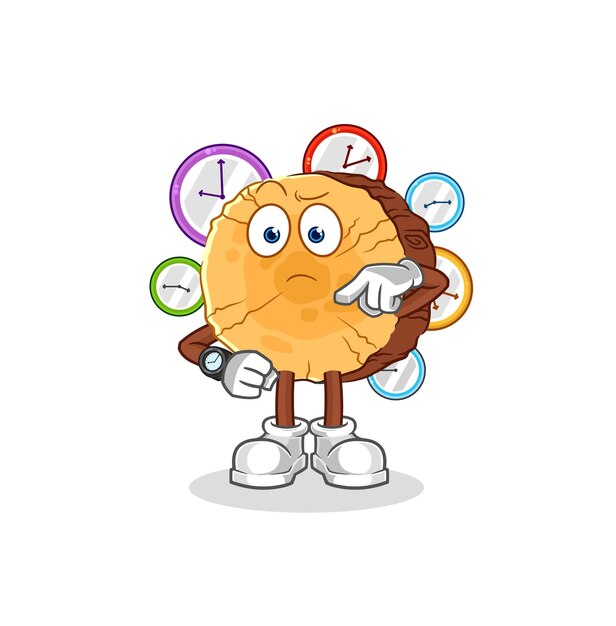 Registro redondo con vector de mascota de dibujos animados de reloj de pulsera