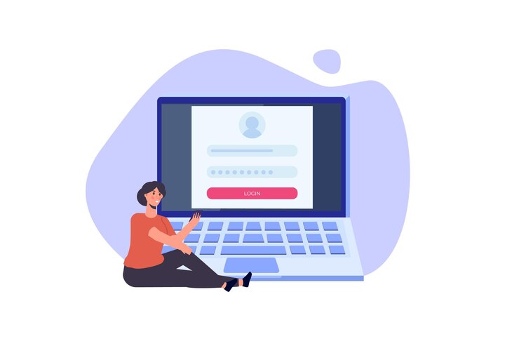 Vector registro y registro en línea, concepto de autenticación de cuenta. ilustración de interfaz de usuario de vector.