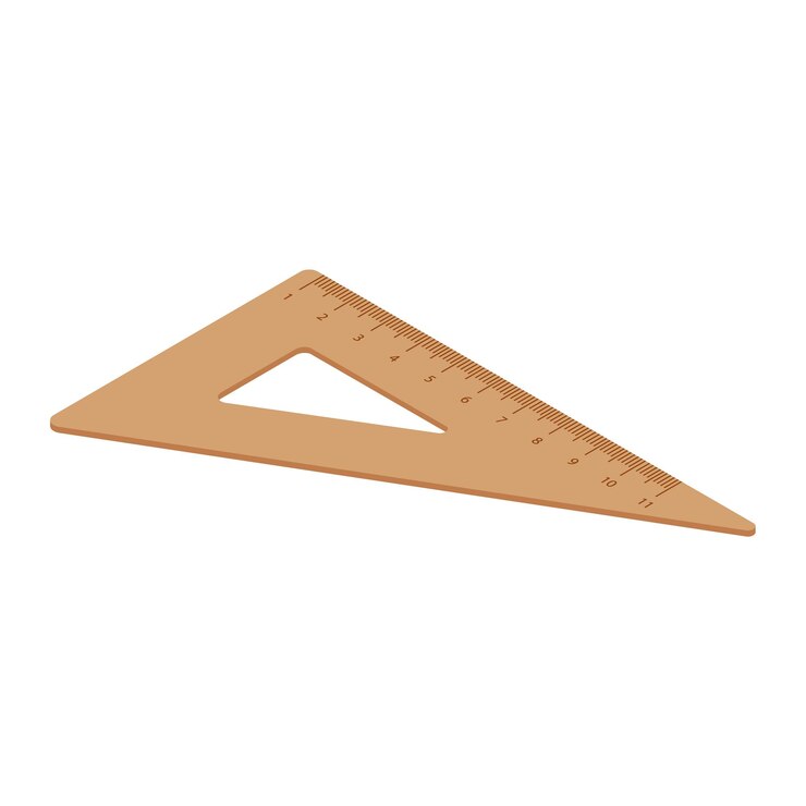 Vector regla triangular de madera retro aislada sobre un fondo blanco