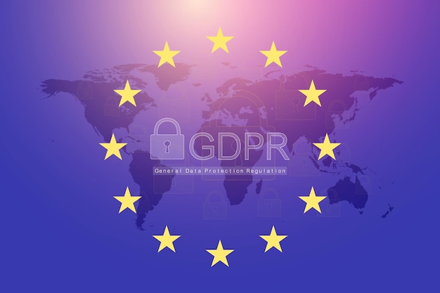 Reglamento General de Protección de Datos GDPR con mapa de Europa y bandera Ilustración vectorial