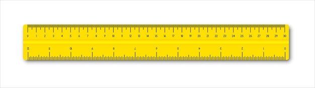 Reglas amarillas y transparentes. Escala de medición en cm y pulgadas. 30 cm y 12 pulgadas. EPS vectoriales 10