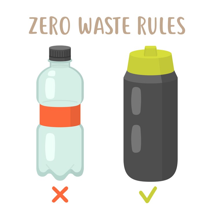 Vector reglas de cero desperdicio: botella de plástico versus botella reutilizable