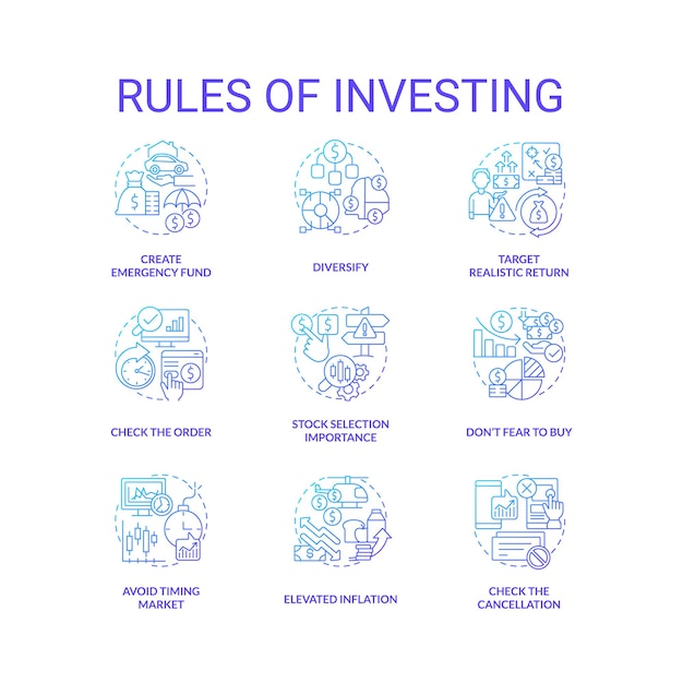 Reglas de inversión conjunto de iconos de concepto de gradiente azul