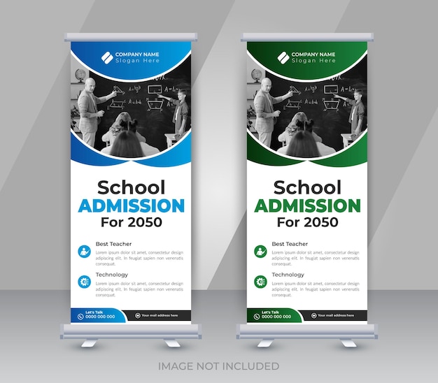 Regreso a la admisión en la escuela diseño de banner enrollable o plantilla de diseño de banner standee x