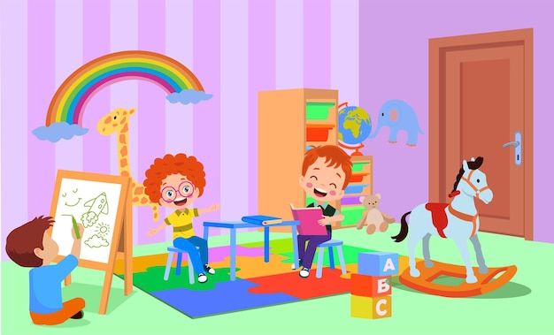 regreso al aula de la escuela y lindos estudiantes felices