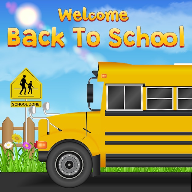 regreso a la escuela con el autobús escolar en la carretera