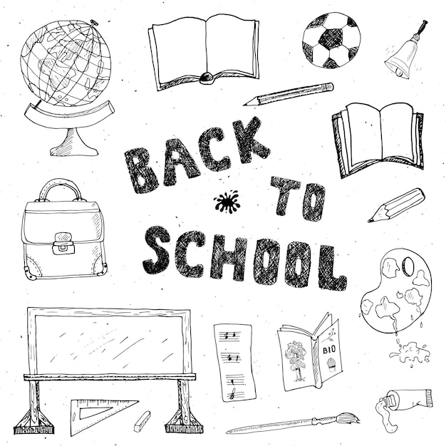 Regreso a la escuela boceto garabatos conjunto ilustración vectorial