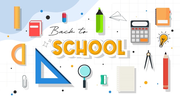 Regreso a la escuela Concepto de diseño de estudiantes que regresan a la escuela Diseño de fondo blanco azul amarillo