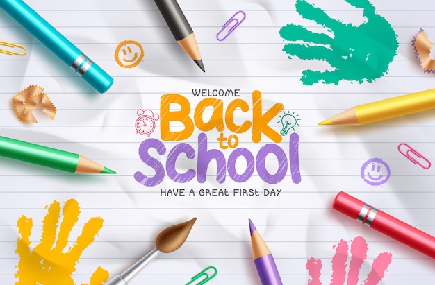 Regreso a la escuela diseño de fondo vectorial de texto Bienvenido a la escuela saludo con colorido color