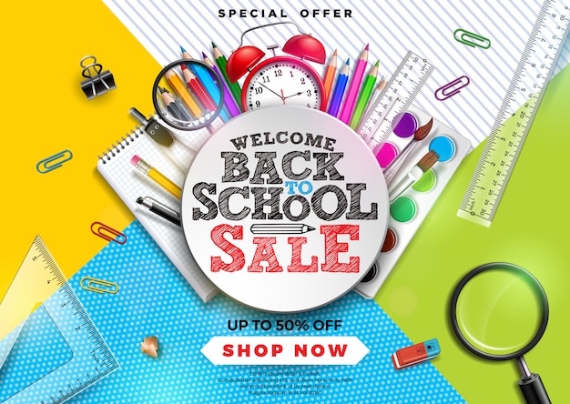 Regreso a la escuela diseño de venta con lápiz de colores