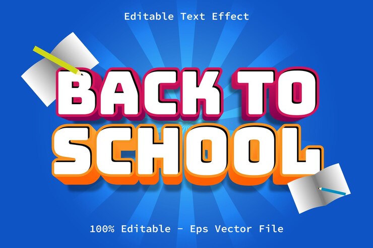 Vector regreso a la escuela con efecto de texto editable de estilo moderno