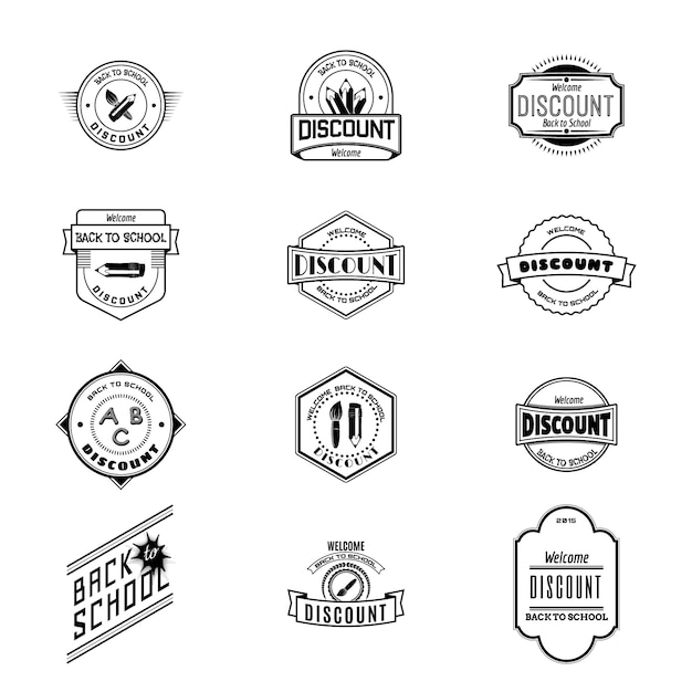Regreso a la escuela, insignias, logotipos y etiquetas.