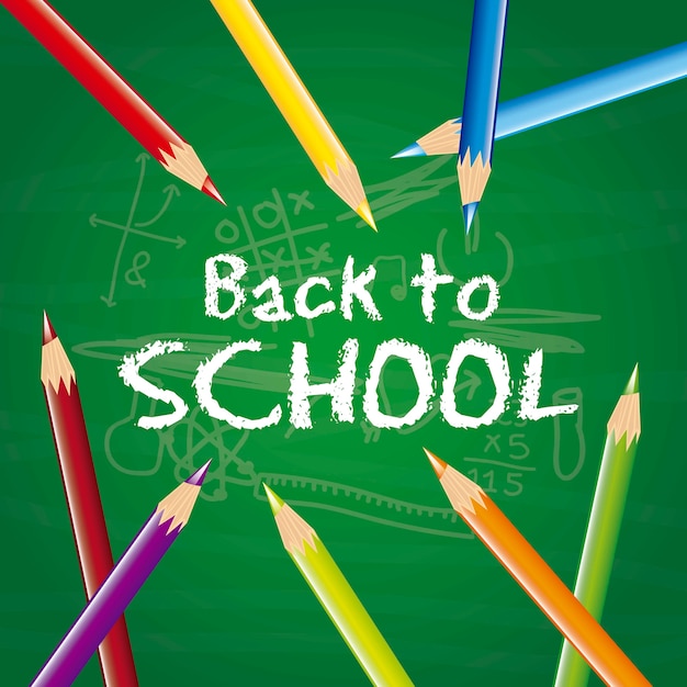 Regreso a la escuela con lápices de colores sobre vector de pizarra