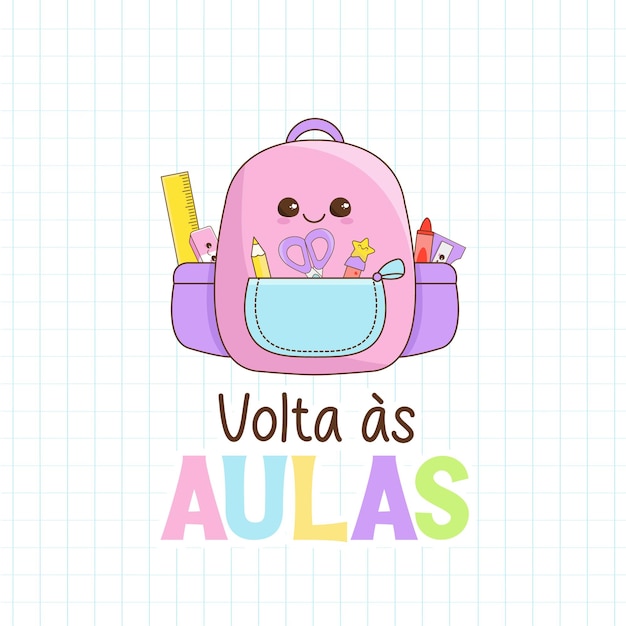 Regreso a la escuela con lindos cliparts kawaii Vector