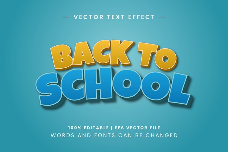 Vector regreso a la escuela modelo de diseño de efectos de texto 3d editable de color con gradiente suave