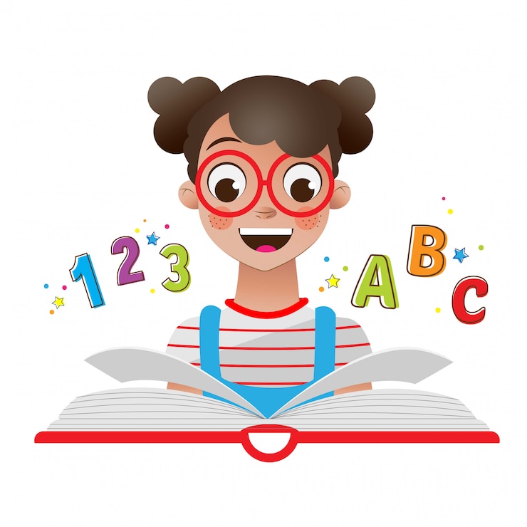Vector regreso a la escuela con niña con libro y números
