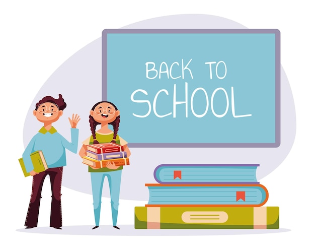 Regreso a la escuela niños dibujos animados educación fondo banner concepto diseño gráfico