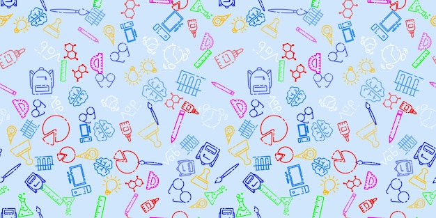 Regreso a la escuela de patrones sin fisuras Concepto de aprendizaje Fondo con signos escolares Ilustración vectorial textura científica